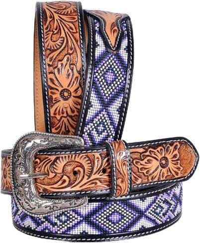Affilare Western Tooled Leather Beaded Belt For Men and Women 30IS113 in Saudi Arabia