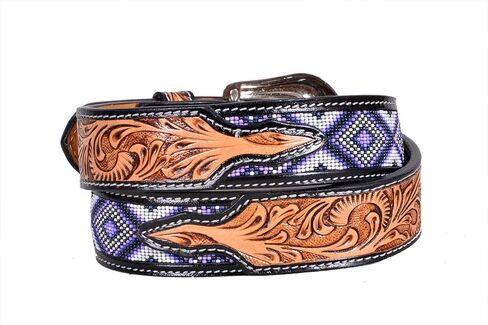 Affilare Western Tooled Leather Beaded Belt For Men and Women 30IS113 in Saudi Arabia