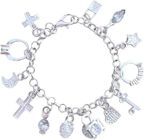 Charm Bracelet for Women Sterling Silver - Adjustable Dainty Layered Bracelets with 13 Charms, Silver Jewelry Gift for Women in Saudi Arabia