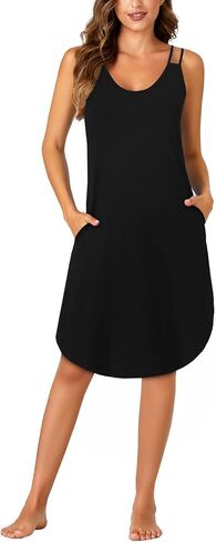 Women's Spaghetti Strap Round Neck Nightgown Sleeveless Sleepshirt Nightdress with Pocket in Saudi Arabia