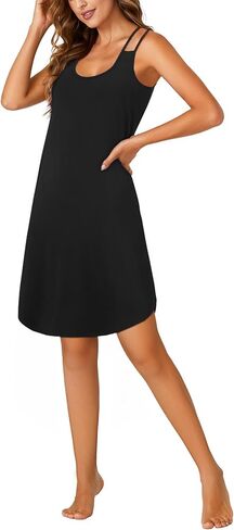 Women's Spaghetti Strap Round Neck Nightgown Sleeveless Sleepshirt Nightdress with Pocket in Saudi Arabia