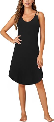 Women's Spaghetti Strap Round Neck Nightgown Sleeveless Sleepshirt Nightdress with Pocket in Saudi Arabia