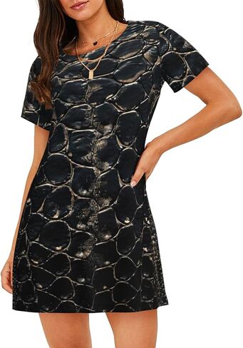 Snake Skin Print Stylish Short Sleeve Nightdress Round Neck Elegance Sleepwear Fits All Body Types in Saudi Arabia