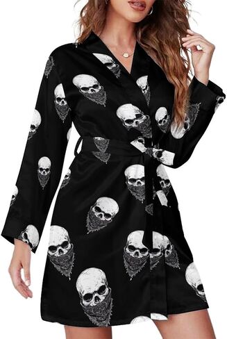 Bandana Skull Women's Print Robe Long Sleeve Belted Night Robes Sleepwear Loungewear in Saudi Arabia