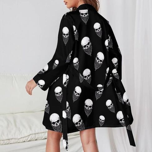 Bandana Skull Women's Print Robe Long Sleeve Belted Night Robes Sleepwear Loungewear in Saudi Arabia