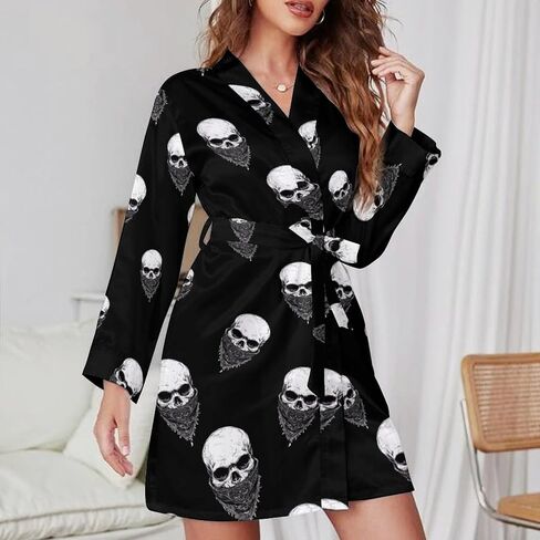 Bandana Skull Women's Print Robe Long Sleeve Belted Night Robes Sleepwear Loungewear in Saudi Arabia