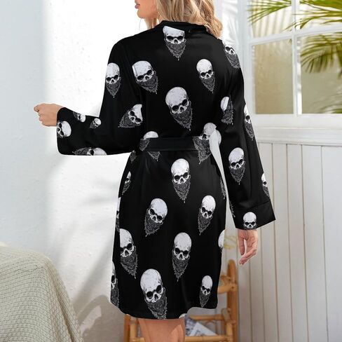 Bandana Skull Women's Print Robe Long Sleeve Belted Night Robes Sleepwear Loungewear in Saudi Arabia