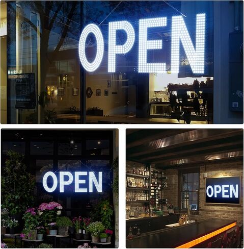 LED Open Signs for Business, 40"x14" Dimmable Large LED Open Light Up Sign with Hanging Installation for Salon Gym Cafes Store Office Bar Hotel Pubs (Cold White) in Saudi Arabia