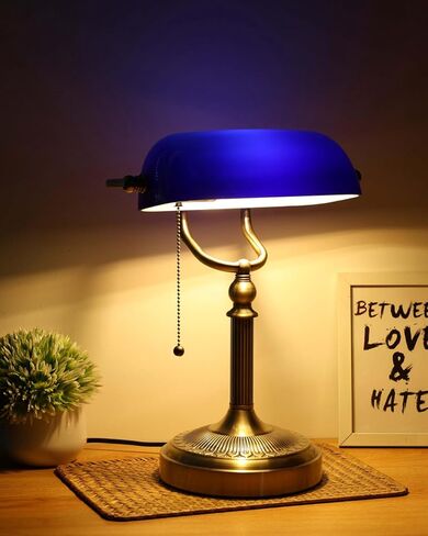 Newrays USB منفذ شحن سريع مصباح مكتب المصرفيين الزجاجي الأخضر ومصباح مكتب المصرفيين الزجاجي الأزرق in Kuwait