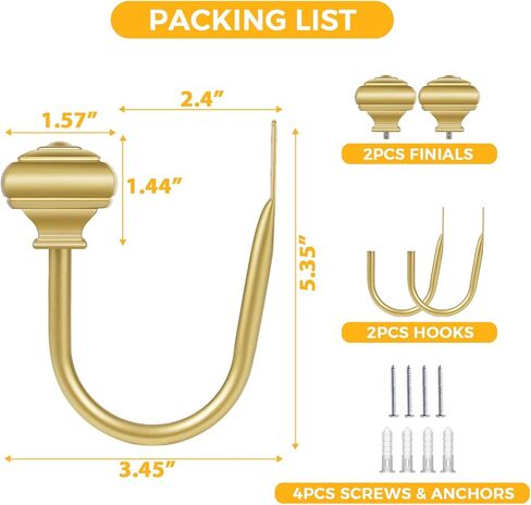 USFOOK Gold Wrap Around Double Curtain Rods 32 to 58 and 2 Pack Gold Curtain Holdbacks with Square Finials(Bundles) in Saudi Arabia