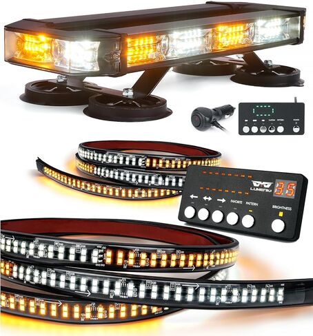 LUMENIX White Amber 72 LED Rooftop Emergency Strobe Light Bar and 70 Inch Running Board Emergency Strobe Lights Strip Bundle in Saudi Arabia