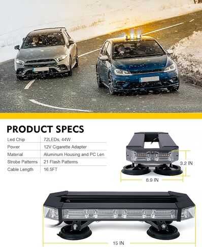 LUMENIX White Amber 72 LED Rooftop Emergency Strobe Light Bar and 70 Inch Running Board Emergency Strobe Lights Strip Bundle in Saudi Arabia