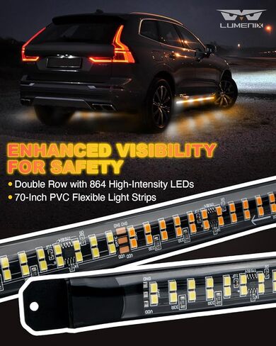 LUMENIX White Amber 72 LED Rooftop Emergency Strobe Light Bar and 70 Inch Running Board Emergency Strobe Lights Strip Bundle in Saudi Arabia