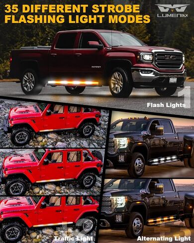 LUMENIX White Amber 72 LED Rooftop Emergency Strobe Light Bar and 70 Inch Running Board Emergency Strobe Lights Strip Bundle in Saudi Arabia