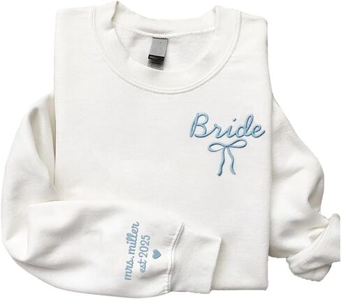 Luxury Custom Embroidered Bride Sweatshirt Hoodies, Future Mrs Sweatshirt, Personalized Last Name and Date on Sleeve, Bide To Be Gifts, Wedding Engagement Mr & Mrs Gift in Saudi Arabia