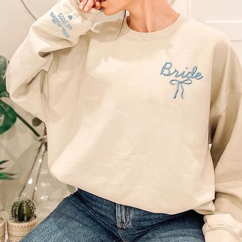 Luxury Custom Embroidered Bride Sweatshirt Hoodies, Future Mrs Sweatshirt, Personalized Last Name and Date on Sleeve, Bide To Be Gifts, Wedding Engagement Mr & Mrs Gift in Saudi Arabia