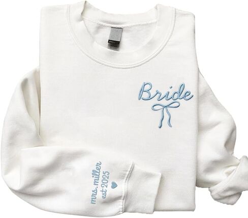 Luxury Custom Embroidered Bride Sweatshirt Hoodies, Future Mrs Sweatshirt, Personalized Last Name and Date on Sleeve, Bide To Be Gifts, Wedding Engagement Mr & Mrs Gift in Saudi Arabia