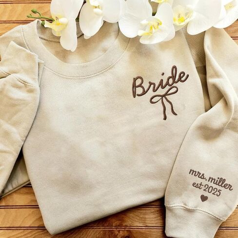 Luxury Custom Embroidered Bride Sweatshirt Hoodies, Future Mrs Sweatshirt, Personalized Last Name and Date on Sleeve, Bide To Be Gifts, Wedding Engagement Mr & Mrs Gift in Saudi Arabia