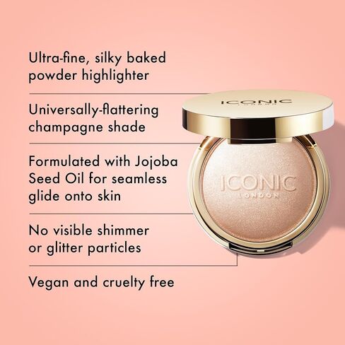ICONIC LONDON Lit and Luminous Baked Highlighter | Powder Highlighter for a Radiant Glow, Cruelty-Free, Vegan Makeup, 0.56 oz in Kuwait