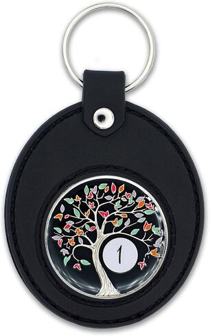 The Token Shop 1 Year Tree of Life Sobriety Chip with Black AA Coin Holder Keychain Set in Saudi Arabia