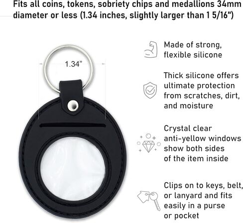 The Token Shop 1 Year Tree of Life Sobriety Chip with Black AA Coin Holder Keychain Set in Saudi Arabia