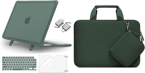 MOSISO Compatible with MacBook Air 13 inch Case 2024-2022 M3 A3113 M2 A2681,Heavy Duty Shockproof Hard Case with Fold Kickstand&Keyboard Skin&Screen Film&Type C&Neoprene Briefcase Bag, Emerald Green in Saudi Arabia