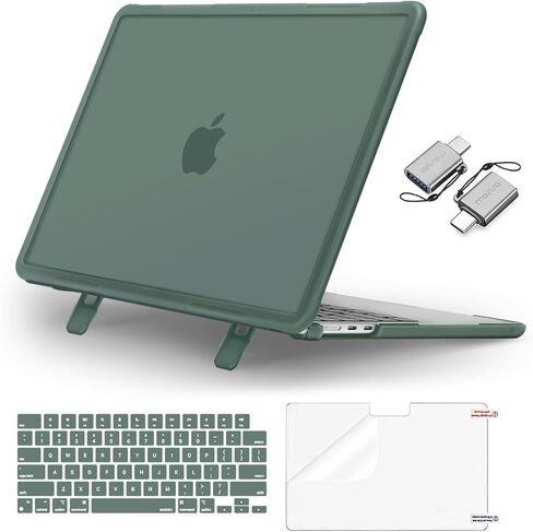 MOSISO Compatible with MacBook Air 13 inch Case 2024-2022 M3 A3113 M2 A2681,Heavy Duty Shockproof Hard Case with Fold Kickstand&Keyboard Skin&Screen Film&Type C&Neoprene Briefcase Bag, Emerald Green in Saudi Arabia