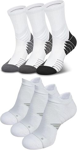 6 أزواج من جوارب الجري للرجال من Hylaea، جوارب Coolmax مبطنة مضادة للبثور للرياضيين، ماصة للرطوبة وبدون خياطة مقاس XL رمادي فاتح رمادي داكن أسود وأبيض طراز 2 in Kuwait