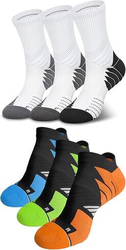6 أزواج من جوارب الجري للرجال من Hylaea، جوارب Coolmax مبطنة مضادة للبثور للرياضيين، ماصة للرطوبة ومقاس بدون خياطة مقاس XL رمادي فاتح ورمادي داكن وأسود وبرتقالي وأخضر وأزرق in Kuwait