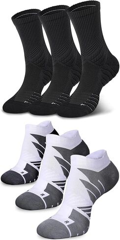 6 أزواج من جوارب الجري للرجال من Hylaea، جوارب Coolmax مبطنة مضادة للبثور للرياضيين، ماصة للرطوبة وبخياطة مقاس L أسود وأبيض in Kuwait