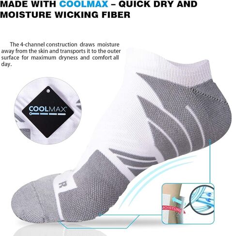 6 أزواج من جوارب الجري للرجال من Hylaea، جوارب Coolmax مبطنة مضادة للبثور للرياضيين، ماصة للرطوبة وبخياطة مقاس L أسود وأبيض in Kuwait