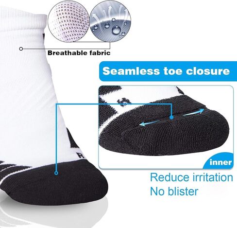 6 أزواج من جوارب الجري للرجال من Hylaea، جوارب Coolmax مبطنة مضادة للبثور للرياضيين، ماصة للرطوبة وبخياطة مقاس L أسود وأبيض in Kuwait
