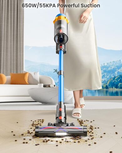 Cordless Vacuum Cleaner, 650W 55KPA 70Mins Vacuum Cleaners for Home, Self-Standing Cordless Stick Vacuum with Anti-Tangle, Lightweight Wireless Vacuum for Hardwood Floor/Carpet/Pet Hair in Kuwait