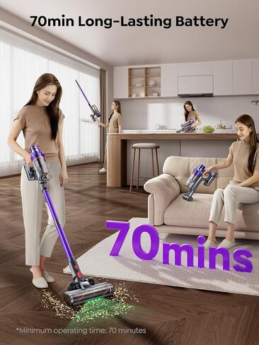 SMOTURE Cordless Vacuum Cleaner, 650W 55KPA 70Mins Vacuum Cleaners for Home, Cordless Stick Vacuum with LED Touch Screen, Anti-Tangle Wireless Vacuum, Handheld Vacuum for Pet Hair/Carpet/Floor in Kuwait