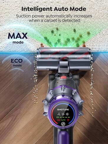 SMOTURE Cordless Vacuum Cleaner, 650W 55KPA 70Mins Vacuum Cleaners for Home, Cordless Stick Vacuum with LED Touch Screen, Anti-Tangle Wireless Vacuum, Handheld Vacuum for Pet Hair/Carpet/Floor in Kuwait