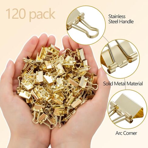 120 Pack Mini Binder Clips, Binder Clips, Small Paper Clips 15mm 5/8 Inch. Micro Size Office Clips for Home School Office and Business (Gold) in Saudi Arabia