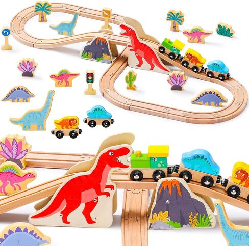 SainSmart Jr. Wooden Train Set for Toddler, 78 PCS Wood Train Track with 4 Cars Fits Brio, Thomas, Melissa and Doug, Gift Packed Toy Railway Kit for Kids Ages 3+ in Saudi Arabia