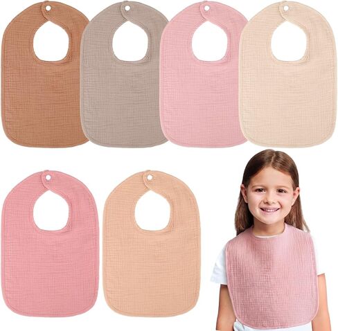 6 Pcs Extra Large Muslin Toddler Bibs Baby Bibs for Girls and Boys Bandana Drool Bibs Absorbent Adjustable Cotton Baby Feeding Bib for Teething Drooling Newborn Infant Gift, 6 Solid Colors in Saudi Arabia
