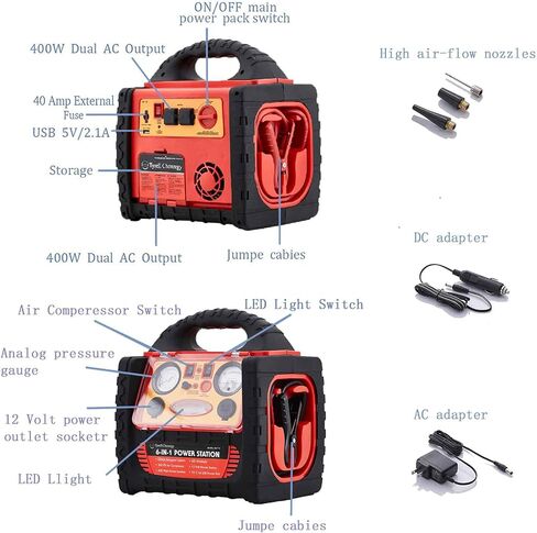 1700 محطة طاقة محمولة لبداية السيارة، بداية القفز مع ضاغط الهواء، حزمة بطارية السيارة مع منافذ USB 2.1 أمبير ومقبس تيار مستمر 12 فولت، صناديق القفز للمركبات، مشابك البطارية in Kuwait