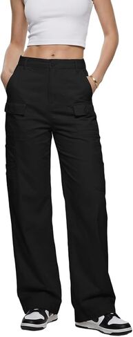 Women High Waisted Cargo Pants Stretchy Cotton Wide Leg Utility Pants 8 Pockets Casual Comfort Fit in Saudi Arabia