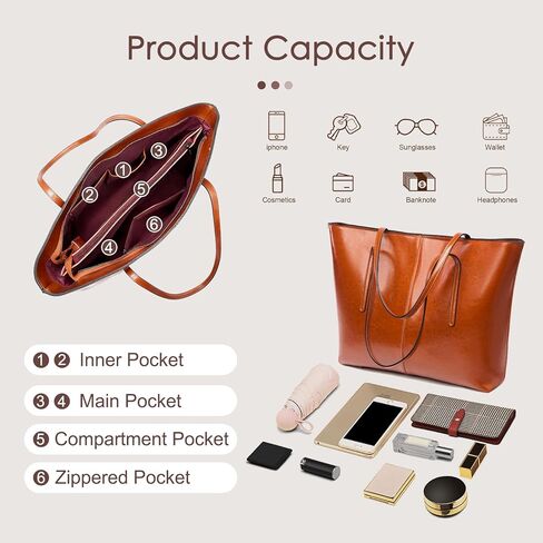 Genuine Leather Tote Bags, Shoulder Bag for Women, Top Handle Handbag Large Capacity, Work Tote Purse in Kuwait