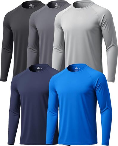 Mens Sun Shirt UPF 50+ UV Protection 5 Pack Long Sleeve Fishing Hiking Workout Shirts Fast Dry Athletic Shirts for Men in Kuwait