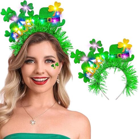Zoestar St. Patrick's Day Light Up Headband Green LED Shamrock Hat Headbands Irish Festival Hair Accessories for Women in Saudi Arabia