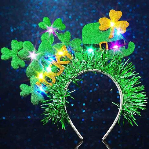 Zoestar St. Patrick's Day Light Up Headband Green LED Shamrock Hat Headbands Irish Festival Hair Accessories for Women in Saudi Arabia