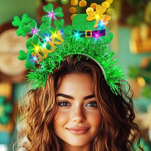 Zoestar St. Patrick's Day Light Up Headband Green LED Shamrock Hat Headbands Irish Festival Hair Accessories for Women in Saudi Arabia