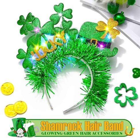 Zoestar St. Patrick's Day Light Up Headband Green LED Shamrock Hat Headbands Irish Festival Hair Accessories for Women in Saudi Arabia
