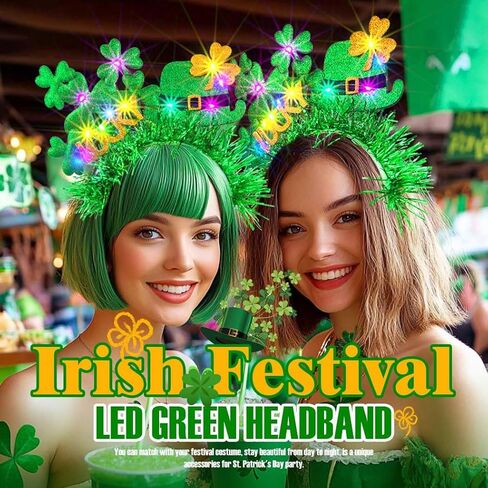 Zoestar St. Patrick's Day Light Up Headband Green LED Shamrock Hat Headbands Irish Festival Hair Accessories for Women in Saudi Arabia