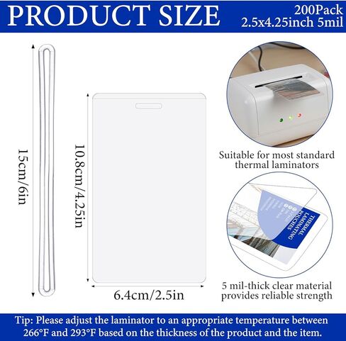 200 عبوة من بطاقات الأمتعة المغلفة بحلقات سعة 5 مل، وأكياس تغليف لشارة الهوية مقاس 2 1/2 بوصة × 4 1/4 بوصة، ومجموعة أكياس حرارية شفافة لتصاريح العمل وبطاقات المرور وبطاقات الهوية in Kuwait