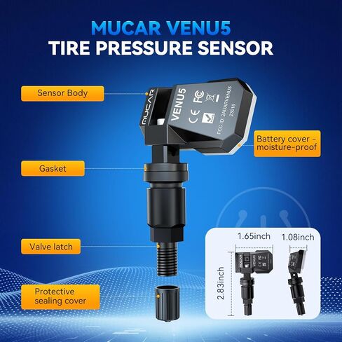 مستشعر MUCAR TPMS 4 قطع مستشعر ضغط الإطارات MUCAR VENU5، مستشعر عالمي 2 في 1 433/315 ميجا هرتز OEM TPMS، برمجة غير محدودة لـ MUCAR T261 وVENU I-Pro فقط، يناسب 98% من المركبات in Kuwait