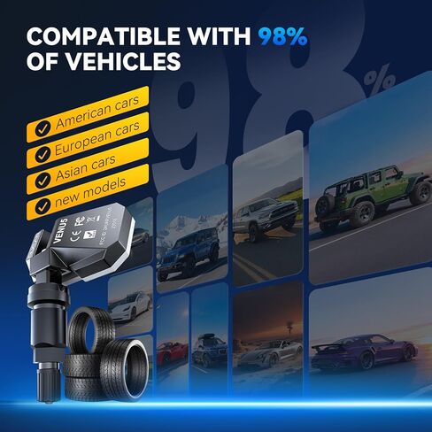 مستشعر MUCAR TPMS 4 قطع مستشعر ضغط الإطارات MUCAR VENU5، مستشعر عالمي 2 في 1 433/315 ميجا هرتز OEM TPMS، برمجة غير محدودة لـ MUCAR T261 وVENU I-Pro فقط، يناسب 98% من المركبات in Kuwait